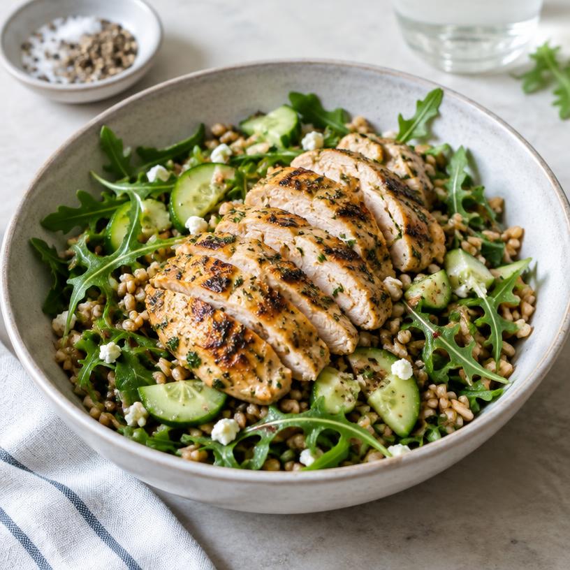 Grilled herb chicken & farro salad