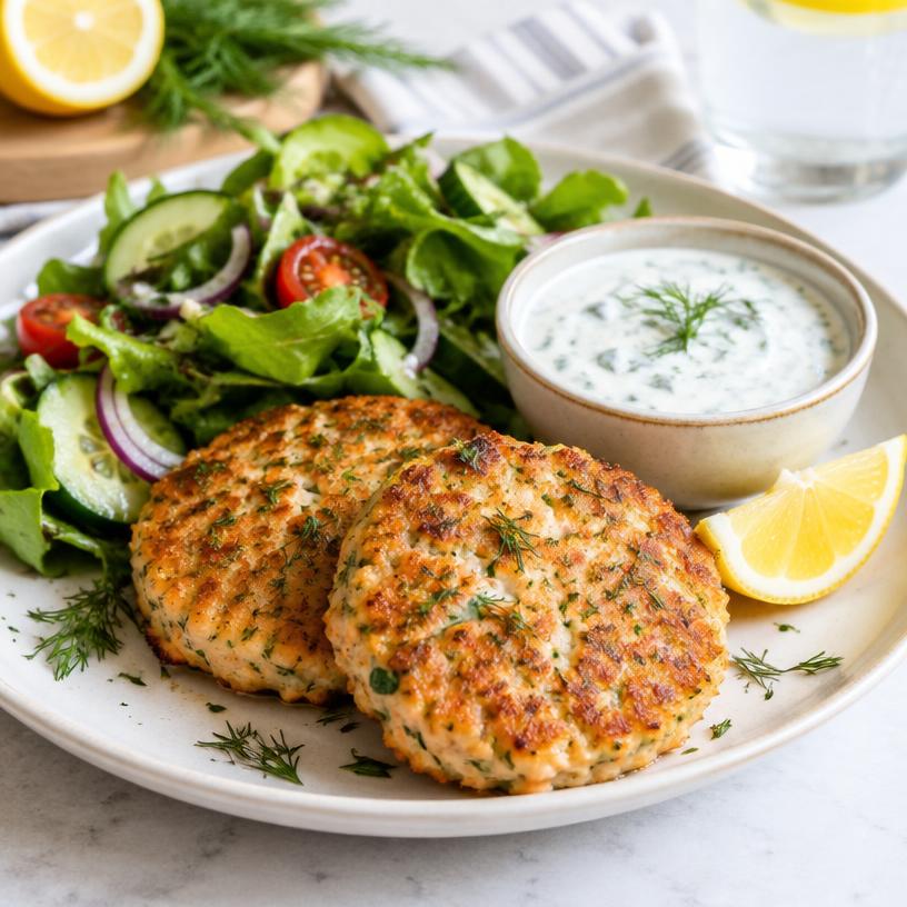 Salmon cakes with lemon-dill yogurt