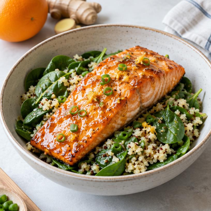 Honey-free teriyaki salmon & quinoa