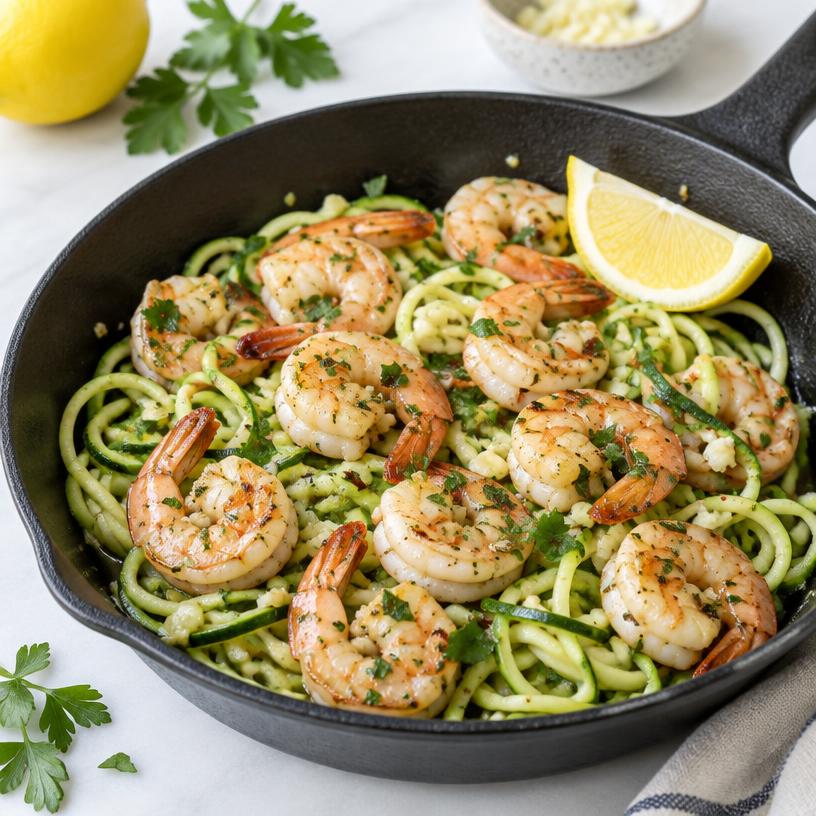 Garlic shrimp with zucchini noodles