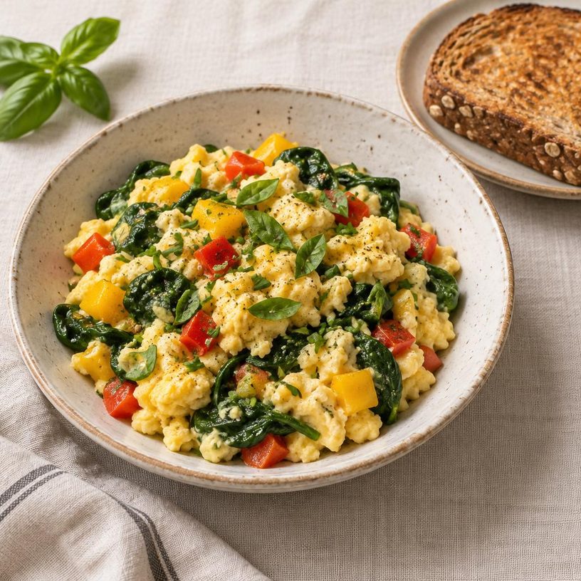 Spinach & pepper egg scramble