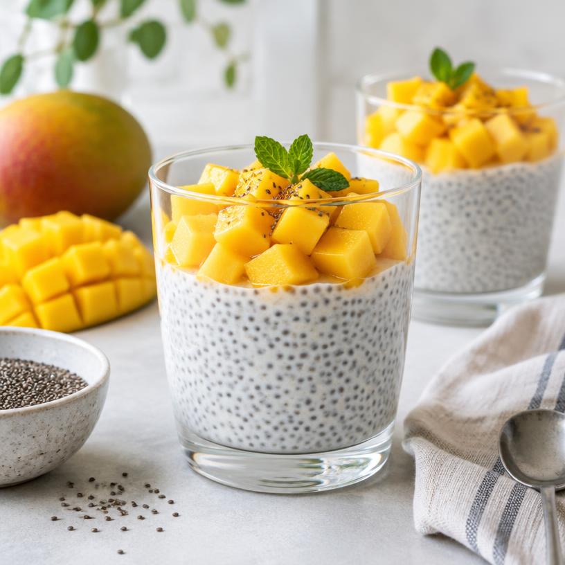 Vanilla chia pudding with mango