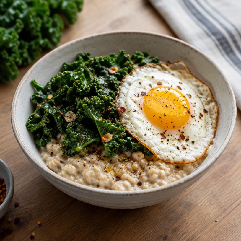 Savory oats with egg & greens