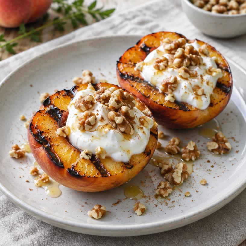 Grilled peaches with yogurt