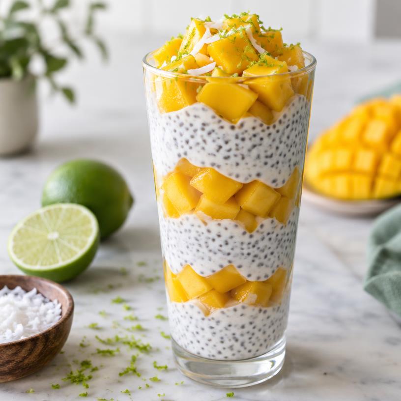 Mango coconut chia parfait