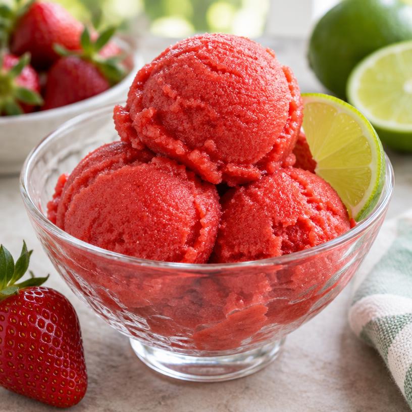 Three-ingredient strawberry sorbet