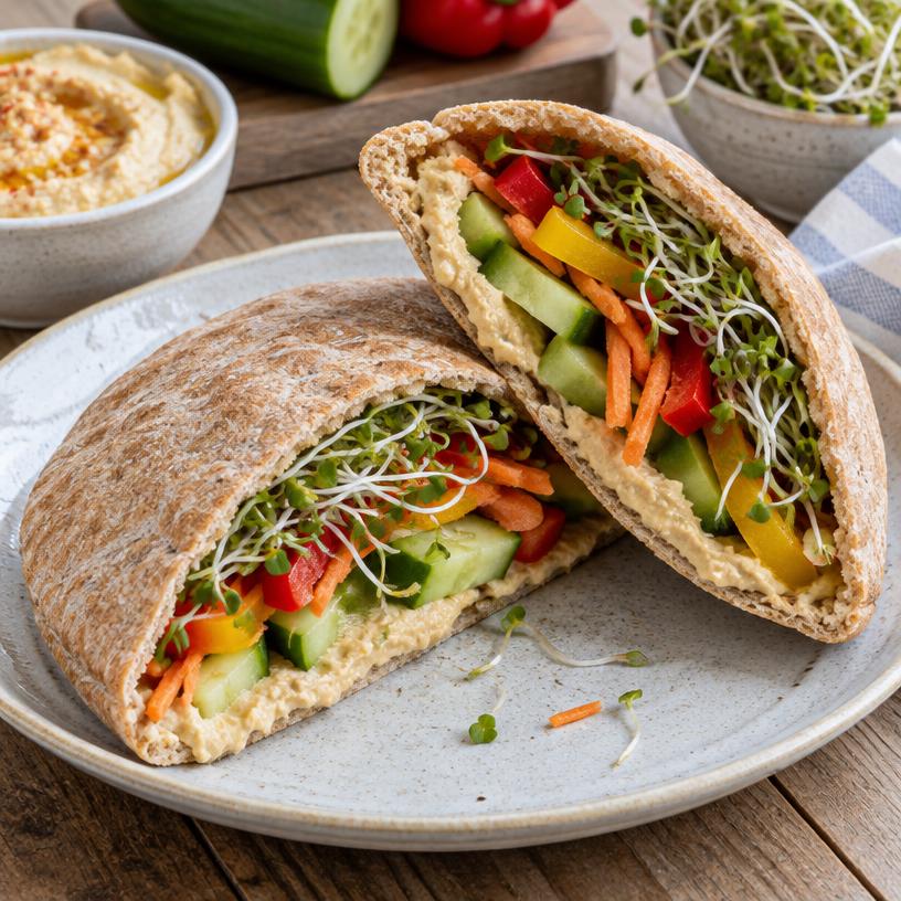 Hummus & crunchy veggie pita