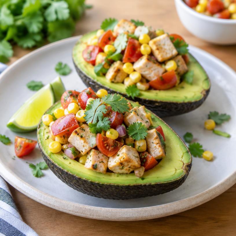 Chicken salsa stuffed avocados