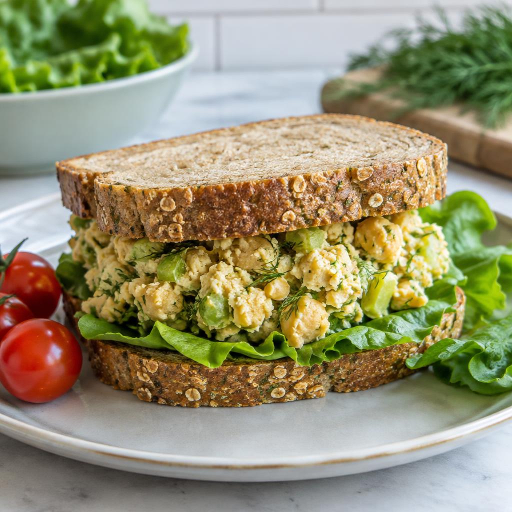 Smashed chickpea salad sandwich