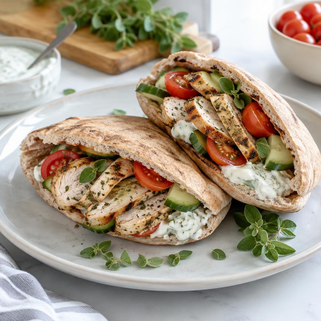 Greek chicken pita with cucumber-yogurt sauce