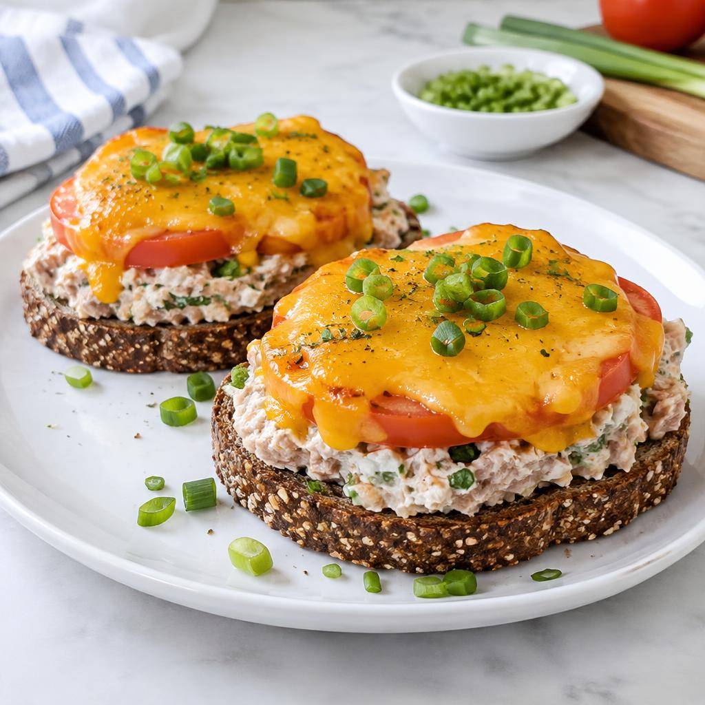 Open-face tuna melt on rye
