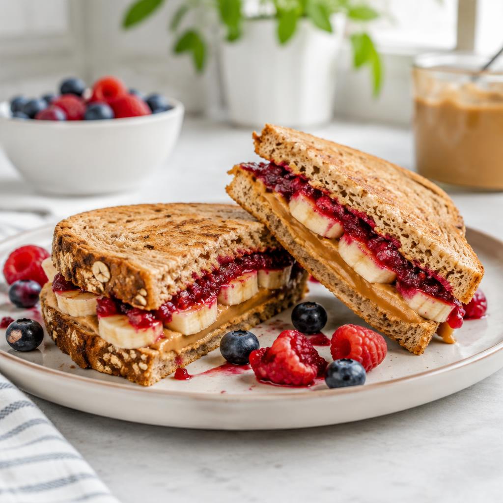 Peanut butter, banana & berry sandwich