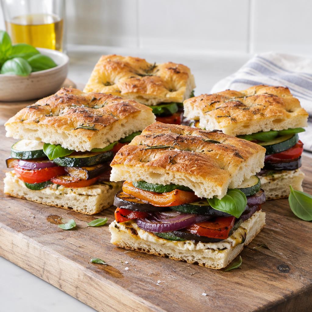 Roasted vegetable focaccia sandwich