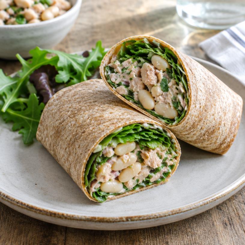 Lemon tuna & white bean wrap