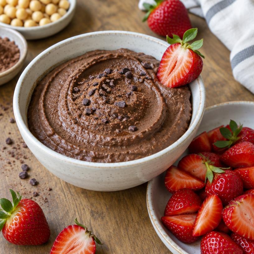 Chocolate hummus with strawberries