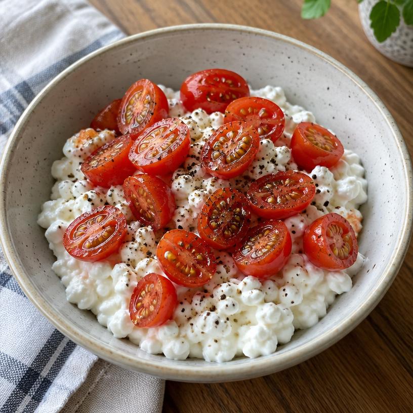 Cottage cheese with tomato and pepper