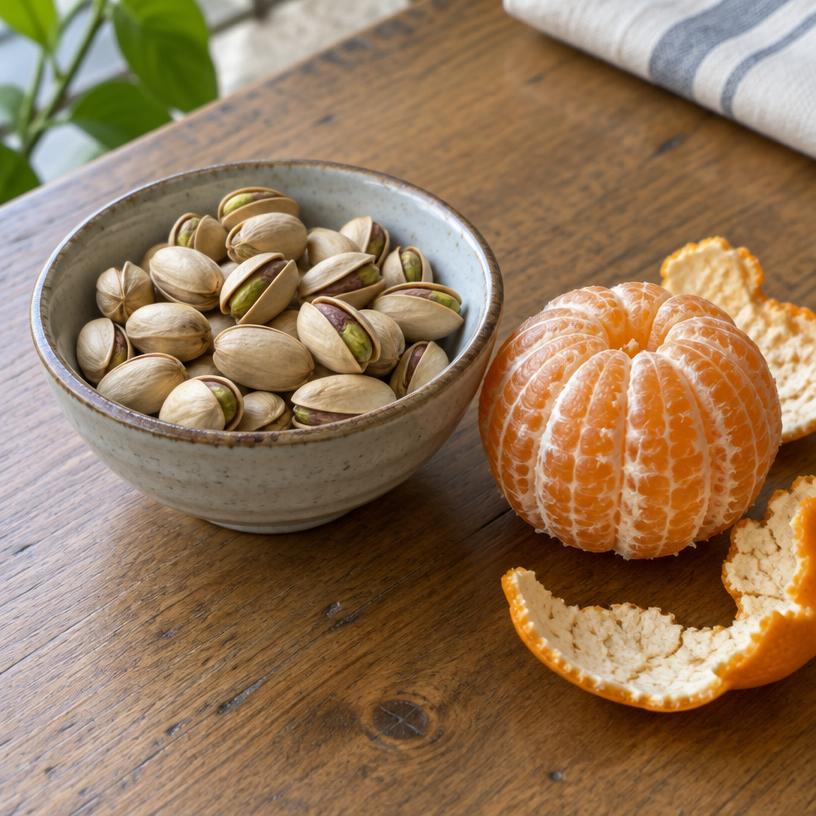 Pistachios and a clementine