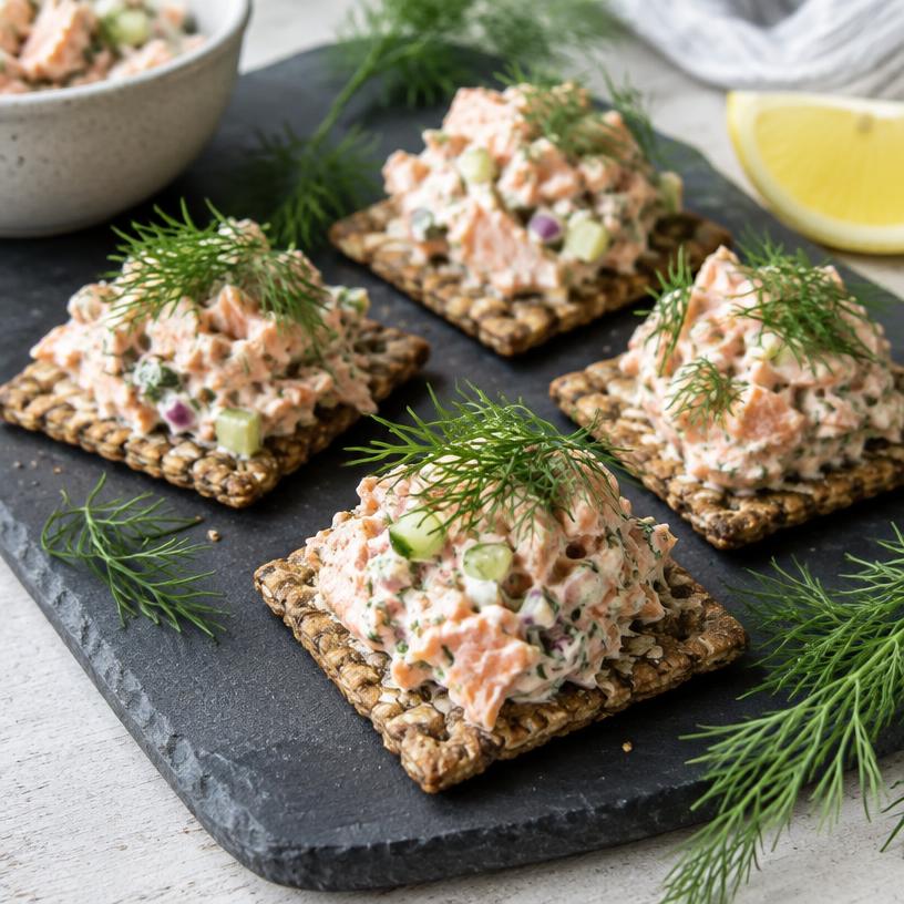 Salmon on whole-grain crackers