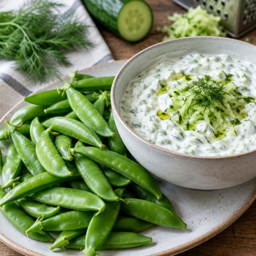 Snap peas with tzatziki