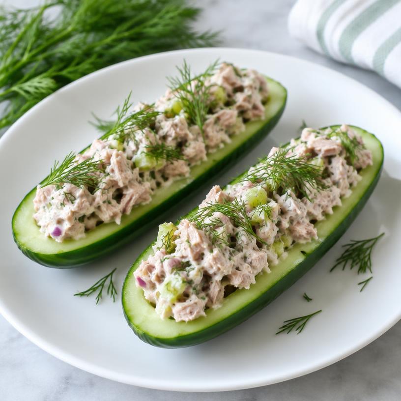 Tuna salad cucumber boats
