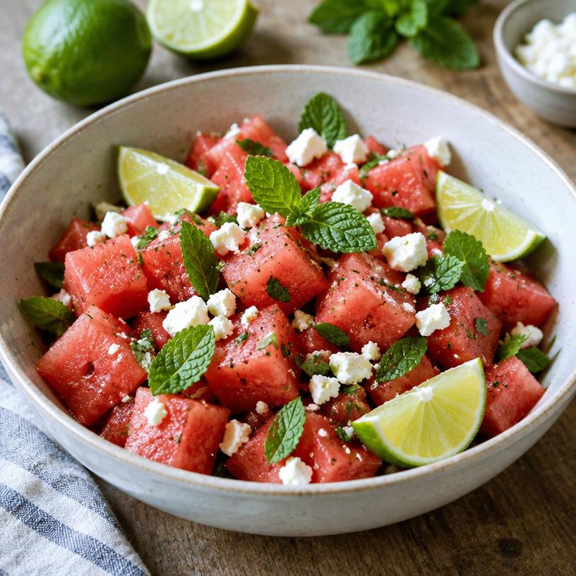 Watermelon cubes with mint