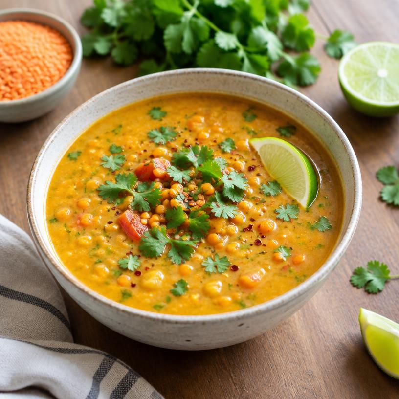 Red lentil coconut curry soup