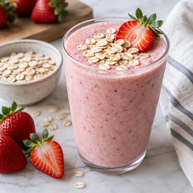 Strawberry oat breakfast smoothie